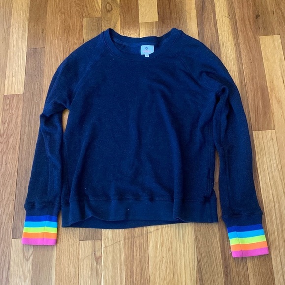 Sundry Women’s Blue Sweater With Multicolor Sleeves Size 1/Small - Picture 1 of 6
